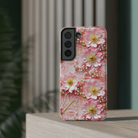 Thumbnail for Gold-Kissed Flowers on Pink Lace - Impact-Resistant Case for Samsung Galaxy S22, Samsung Galaxy S22 Plus, and Samsung Galaxy S22 Ultra. Supports Wireless Charging.