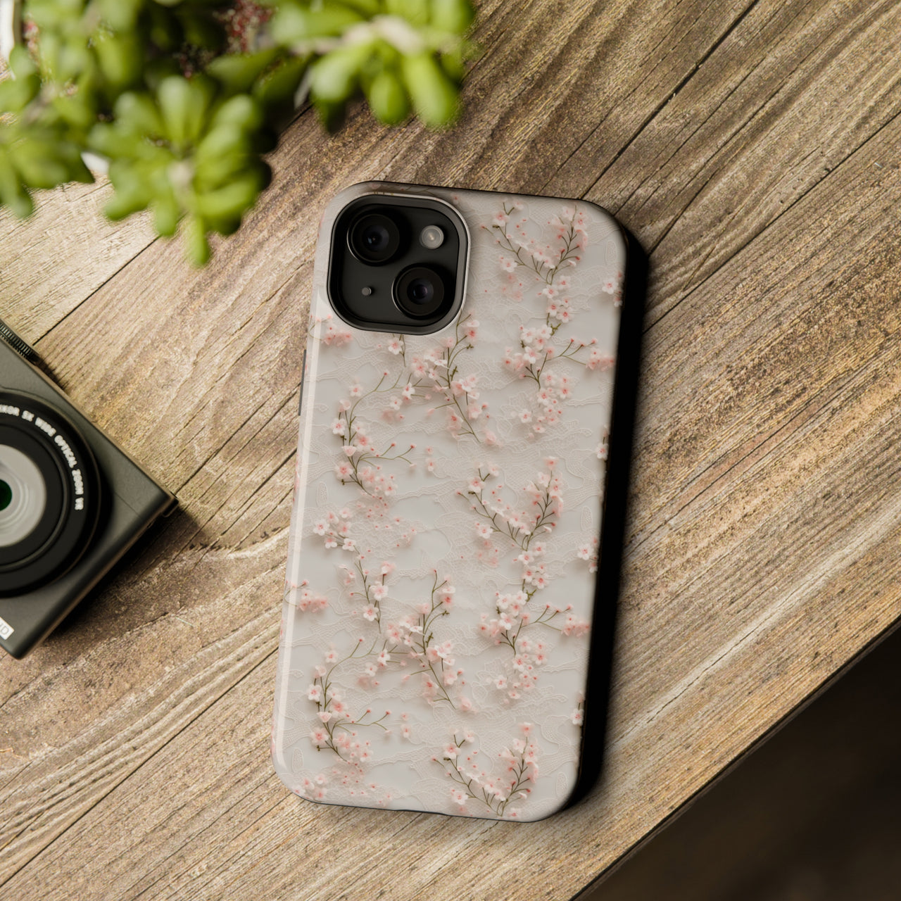 White Lace and Cherry Blossoms - MagSafe Tough Case for iPhone 15, iPhone 15 Pro, iPhone 15 Plus, & iPhone 15 Pro Max