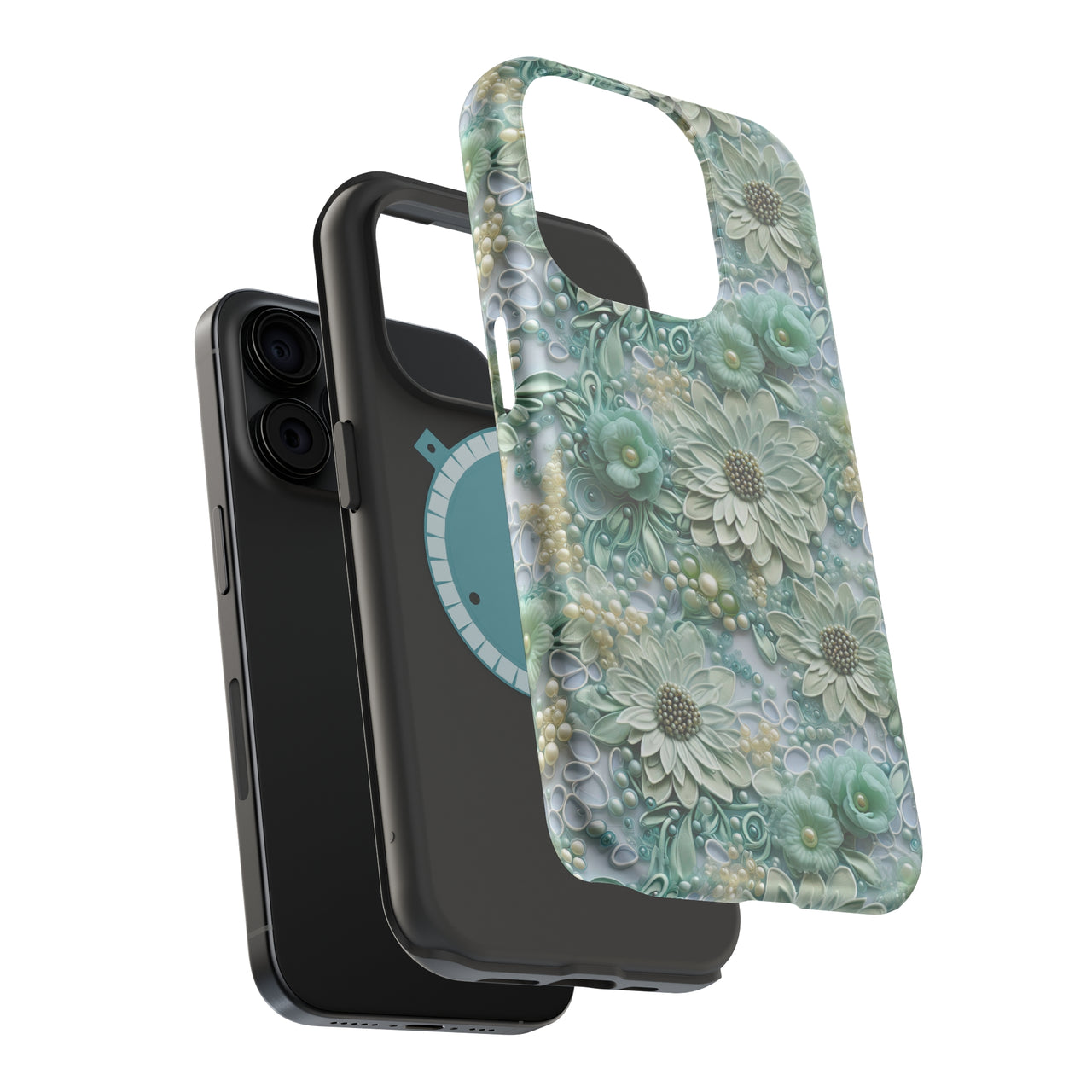 Teal Petals - MagSafe Tough Case for iPhone 15, iPhone 15 Pro, iPhone 15 Plus, & iPhone 15 Pro Max