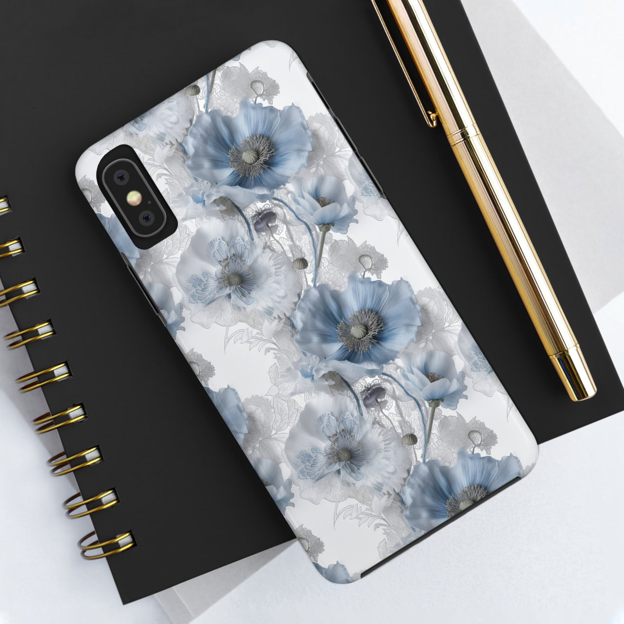 Himalayan Blue Poppy Tough Phone Cases for iPhone X, iPhone XR, iPhone XS, and iPhone XS MAX. Supports Wireless Charging.