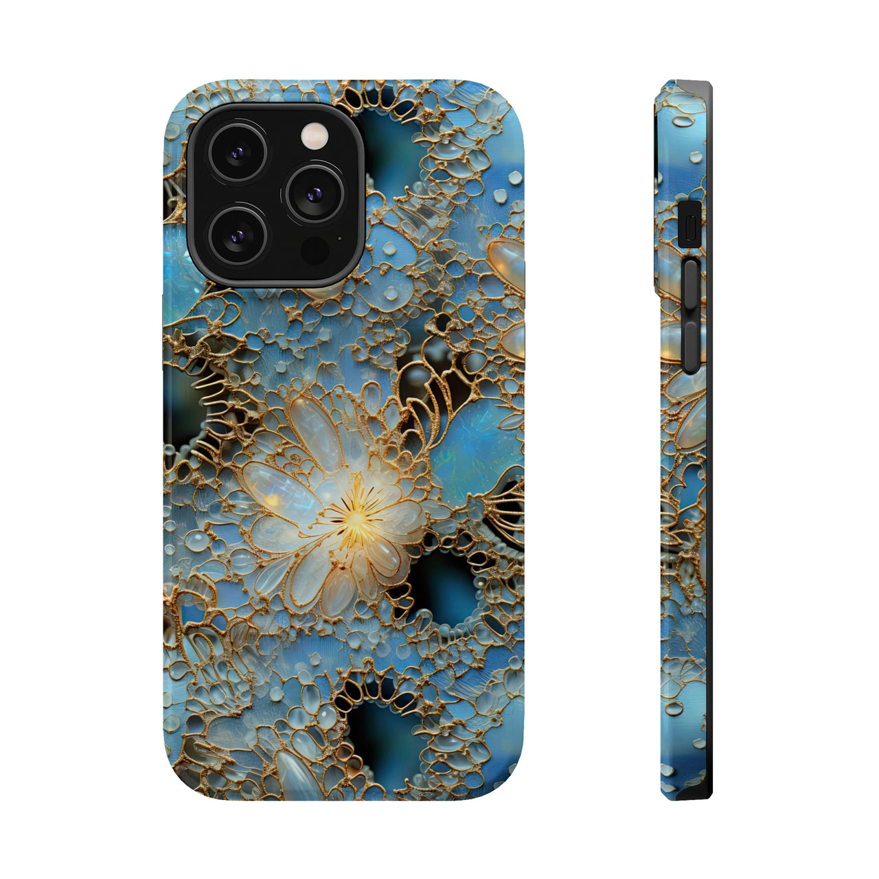 Gemstones and Gold Lace MagSafe Tough Cases for iPhone 14, iPhone 14 Pro, iPhone 14 Plus, and iPhone 14 Pro Max