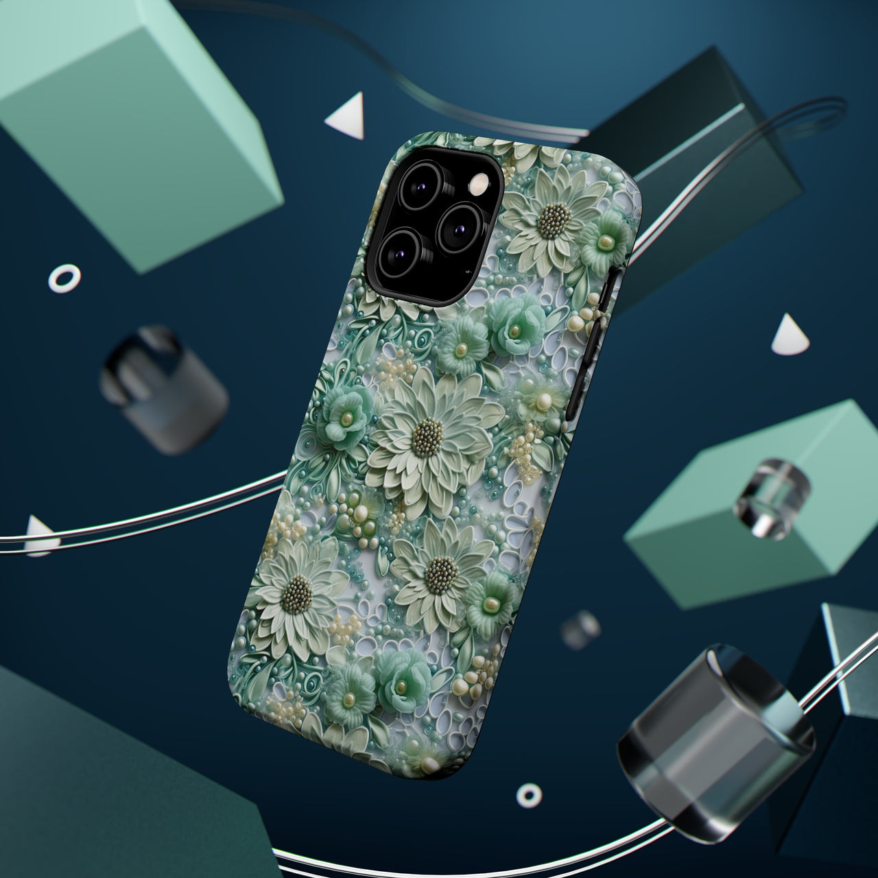 Teal Petals - MagSafe Tough Cases for iPhone 14, iPhone 14 Pro, iPhone 14 Plus, and iPhone 14 Pro Max