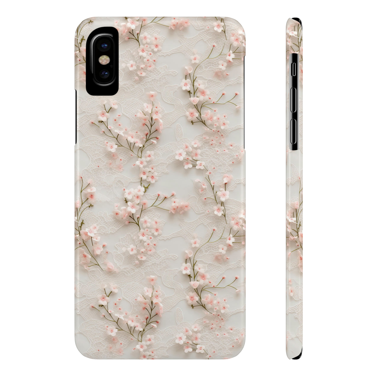 White Lace and Cherry Blossoms - Slim Phone Cases for iPhone X, iPhone XR, iPhone XS, and iPhone XS MAX