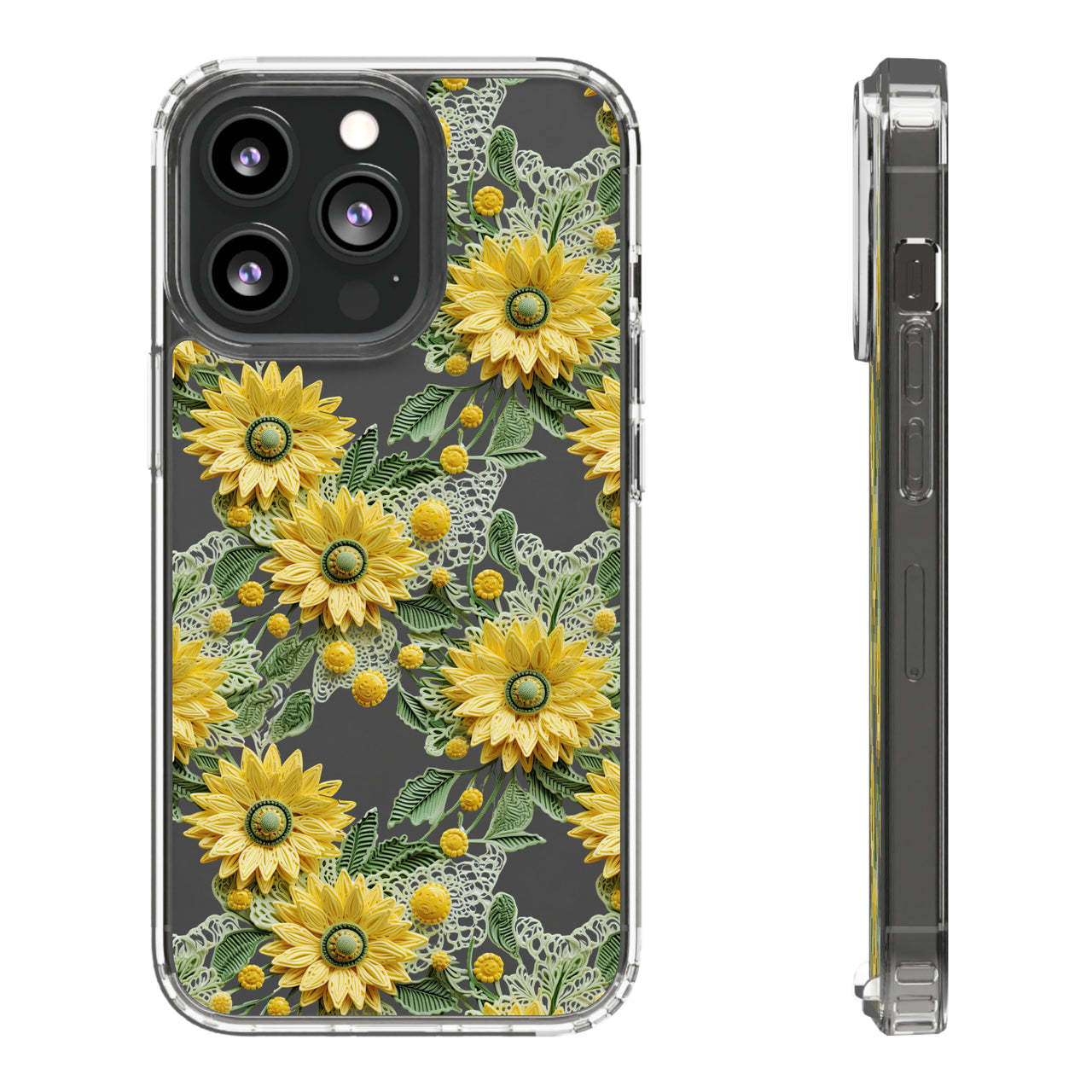 *Clear Case* Whimsical Sunflowers - iPhone 13, iPhone 13 Mini, iPhone 13 Pro, iPhone 13 Pro Max - Supports Wireless Charging