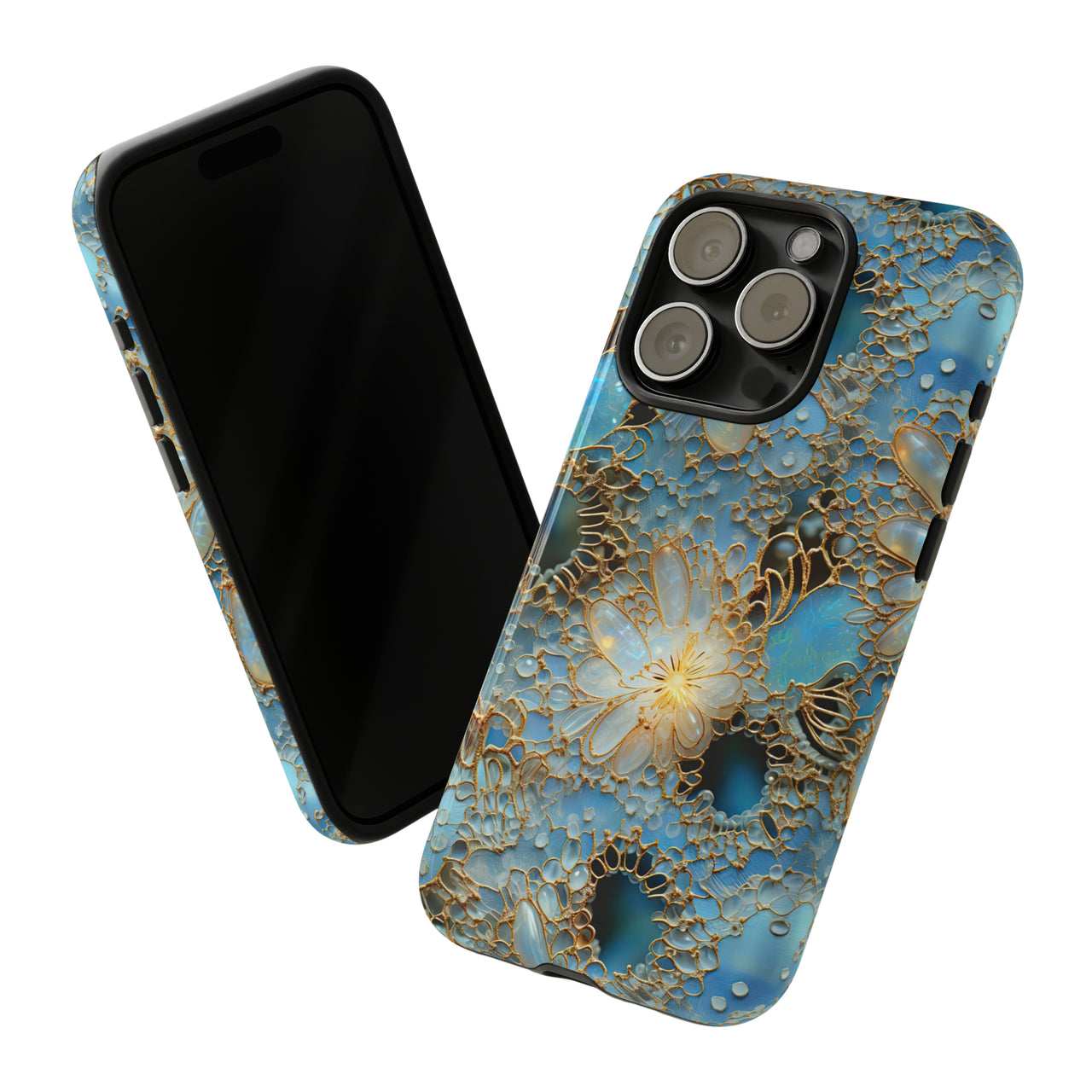 Gemstones and Gold Lace Tough Case for iPhone 15, iPhone 15 Pro, iPhone 15 Plus, and iPhone 15 Pro Max