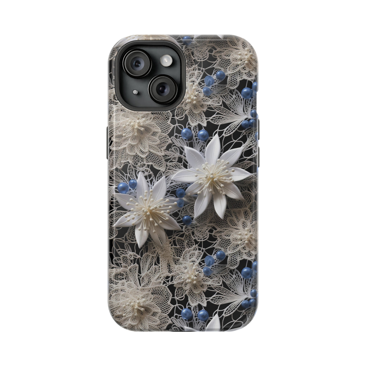 Vintage Lace and Clematis - MagSafe Tough Case for iPhone 15, iPhone 15 Pro, iPhone 15 Plus, & iPhone 15 Pro Max