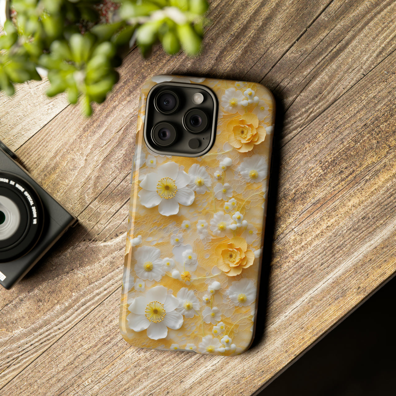 Yellow Floral Tough Case for iPhone 15, iPhone 15 Pro, iPhone 15 Plus, and iPhone 15 Pro Max