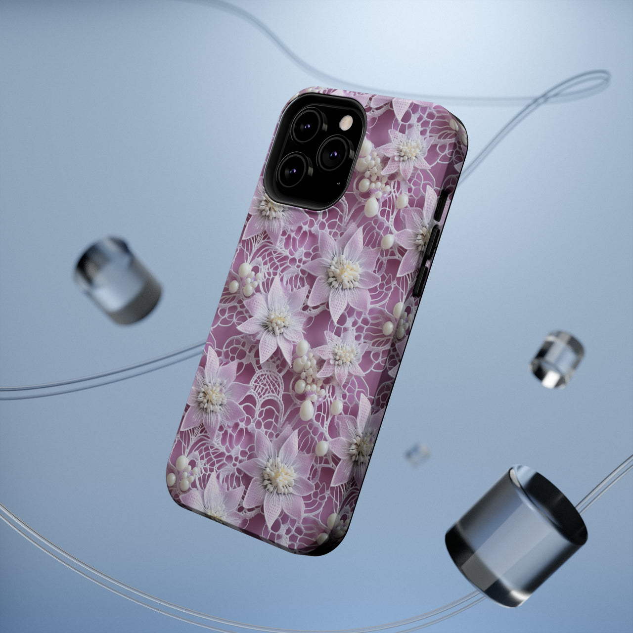 Coquette Clematis MagSafe Tough Cases for iPhone 13, iPhone 13 Mini, iPhone 13 Pro, and iPhone 13 Pro Max.