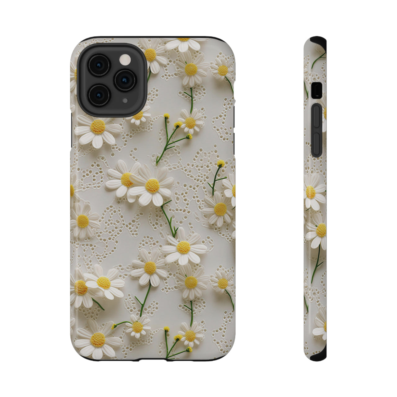 Daisy Impact-Resistant Cases for iPhone 11, iPhone 11 Pro, and iPhone 11 Pro Max. Supports Wireless Charging.