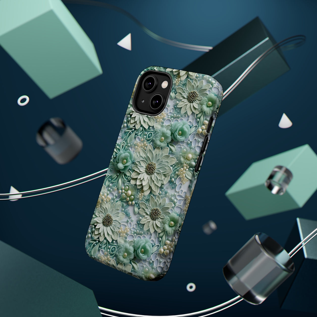 Teal Petals - MagSafe Tough Cases for iPhone 14, iPhone 14 Pro, iPhone 14 Plus, and iPhone 14 Pro Max