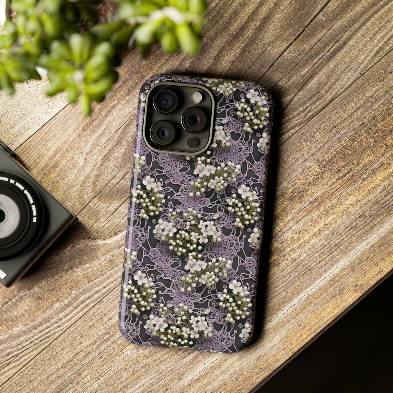 White Flowers on a Purple Bed - Tough Case for iPhone 15, iPhone 15 Pro, iPhone 15 Plus, and iPhone 15 Pro Max