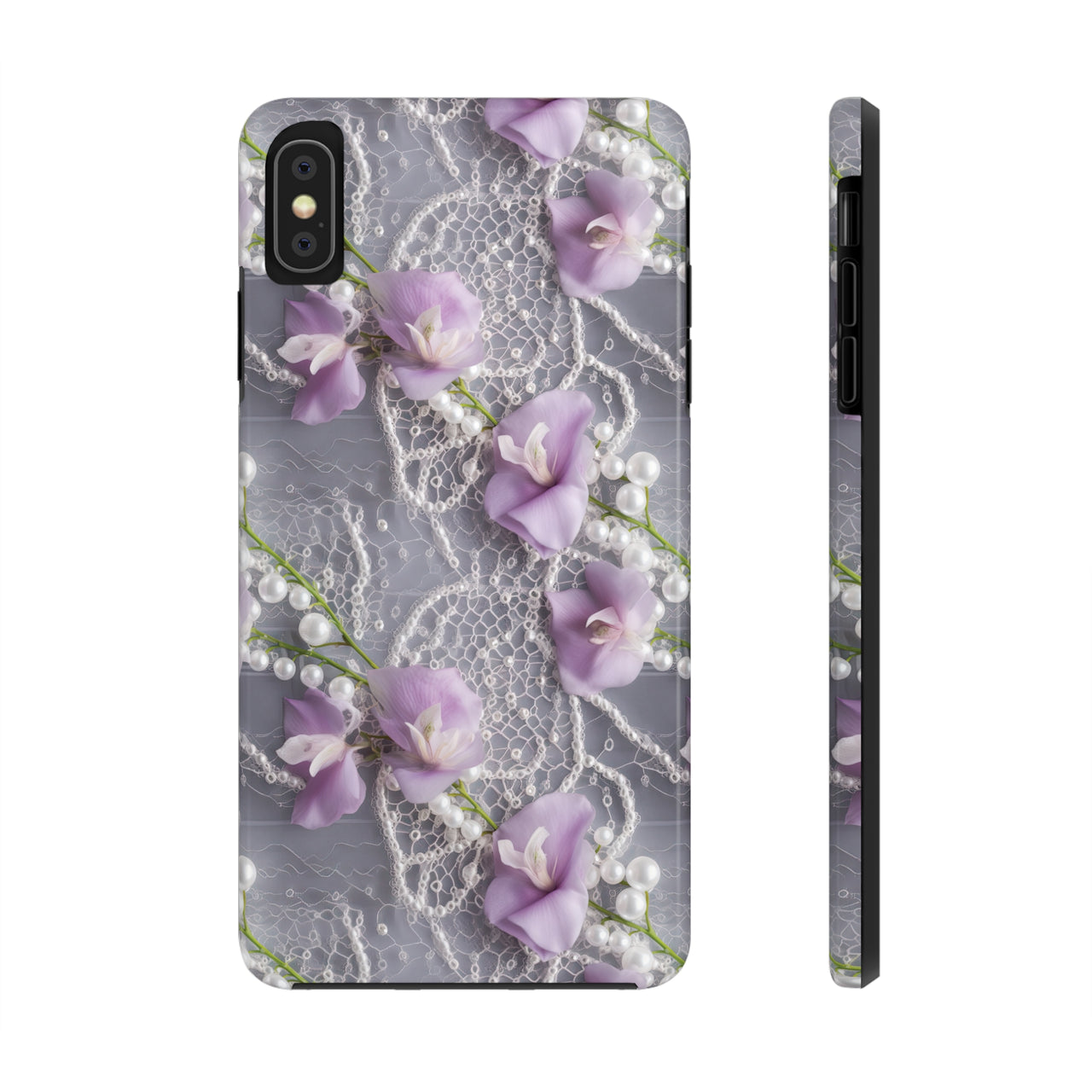 Purple Sweet Pea Tough Phone Cases for iPhone X, iPhone XR, iPhone XS, and iPhone XS MAX. Supports Wireless Charging.