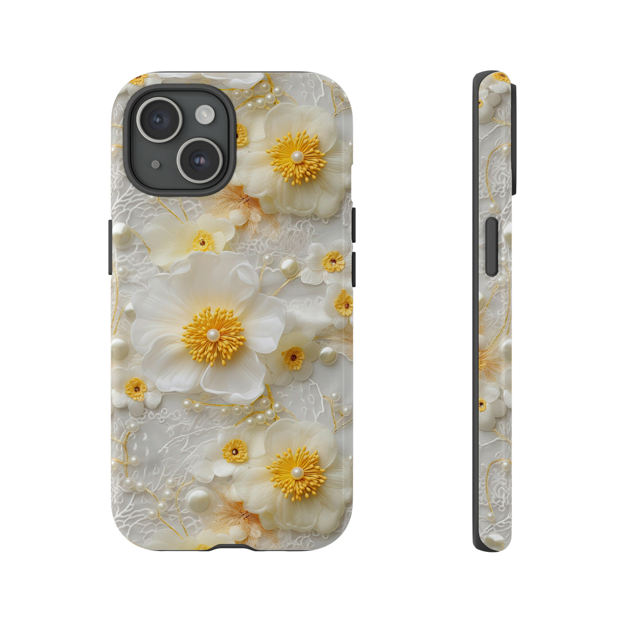 Yellow and White Floral Tough Case for iPhone 15, iPhone 15 Pro, iPhone 15 Plus, and iPhone 15 Pro Max