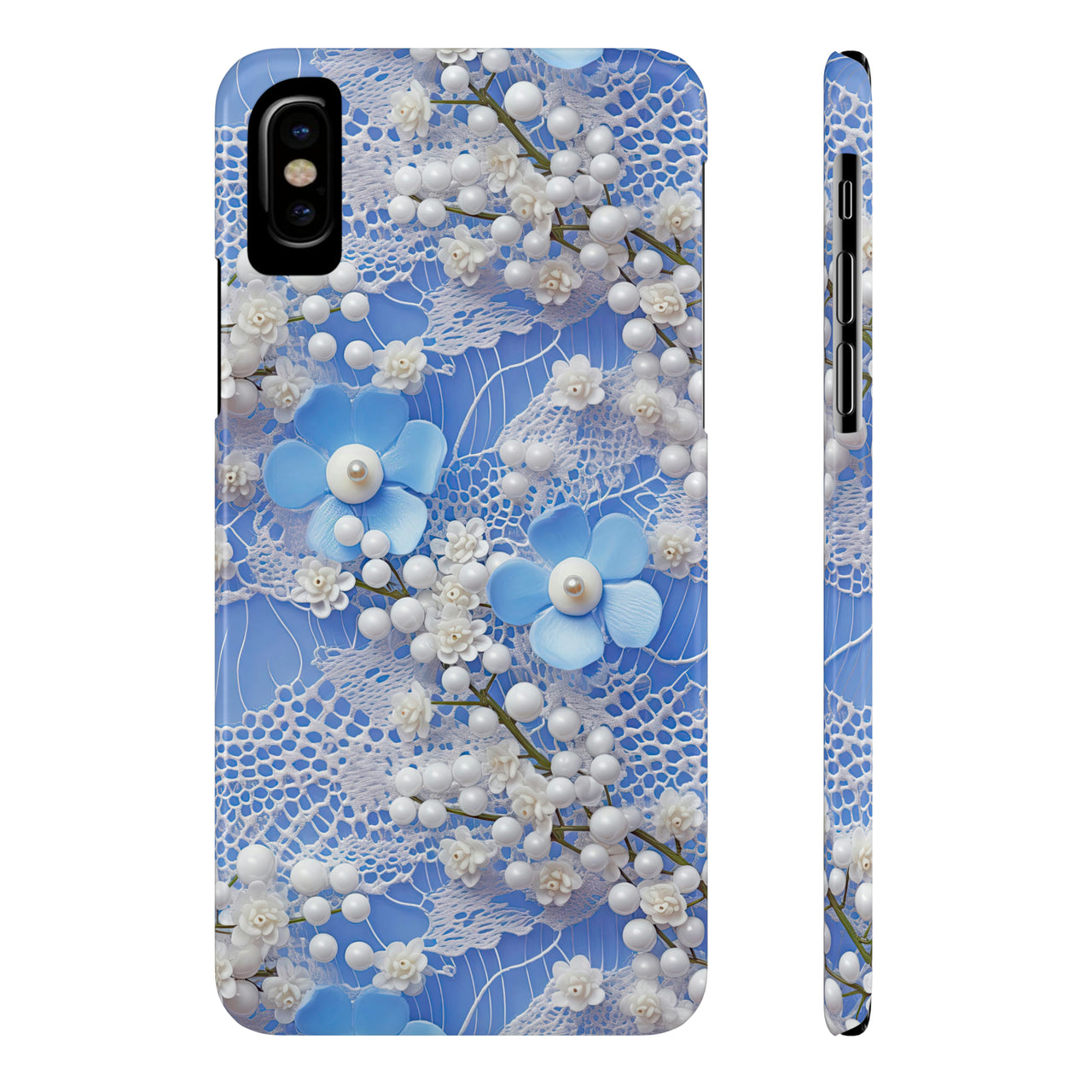 Pearls and Lace on Baby Blue - Slim Phone Cases for iPhone X, iPhone XR, iPhone XS, and iPhone XS MAX