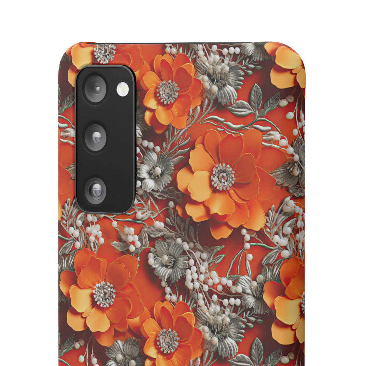 Orange Petals in Silver Tapestry - Snap Case for Samsung Galaxy S20, Samsung Galaxy S20+, Samsung Galaxy S20 Ultra, & Samsung Galaxy S20 FE