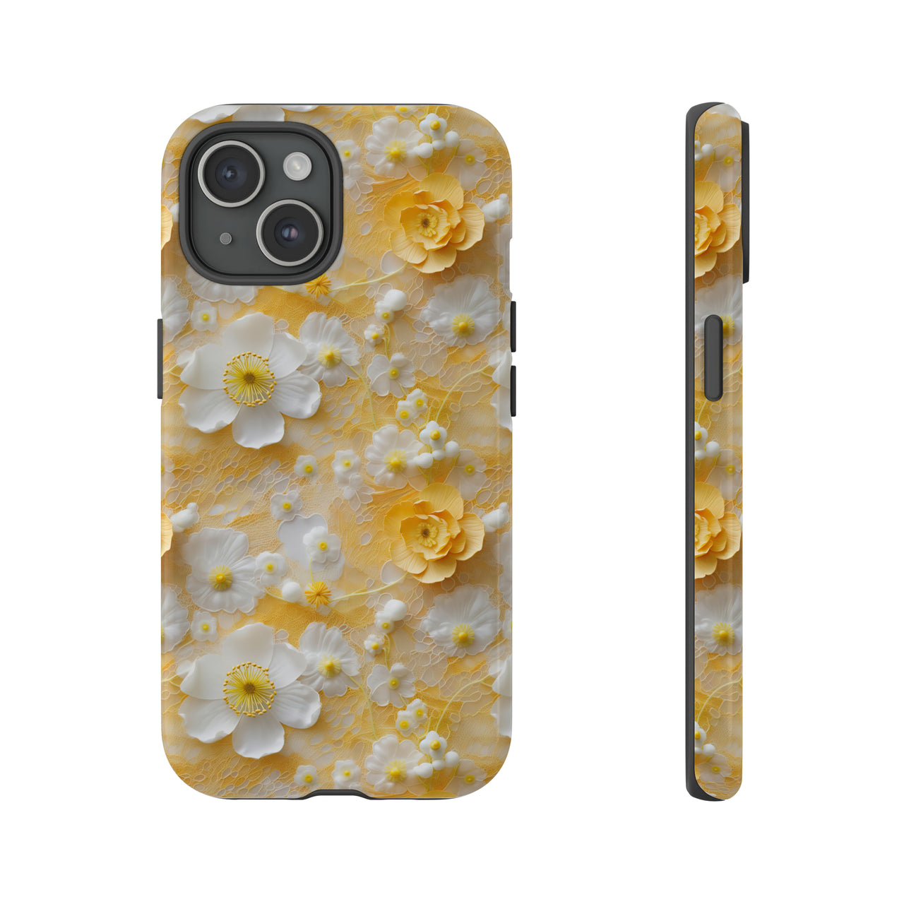 Yellow Floral Tough Case for iPhone 15, iPhone 15 Pro, iPhone 15 Plus, and iPhone 15 Pro Max