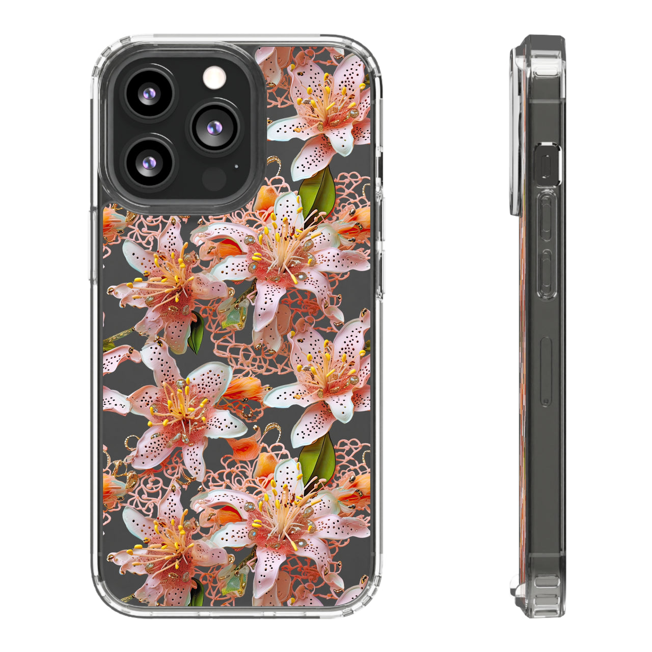 *Clear Case* Pink Lily - iPhone 13, iPhone 13 Mini, iPhone 13 Pro, iPhone 13 Pro Max - Supports Wireless Charging