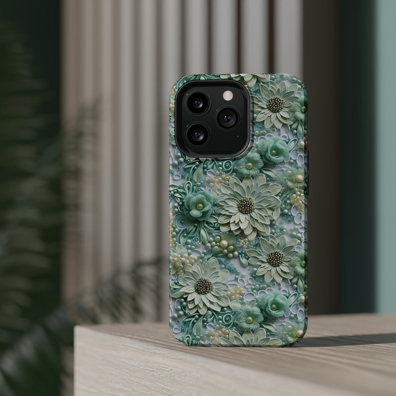 Teal Petals - MagSafe Tough Cases for iPhone 13, iPhone 13 Mini, iPhone 13 Pro, and iPhone 13 Pro Max.