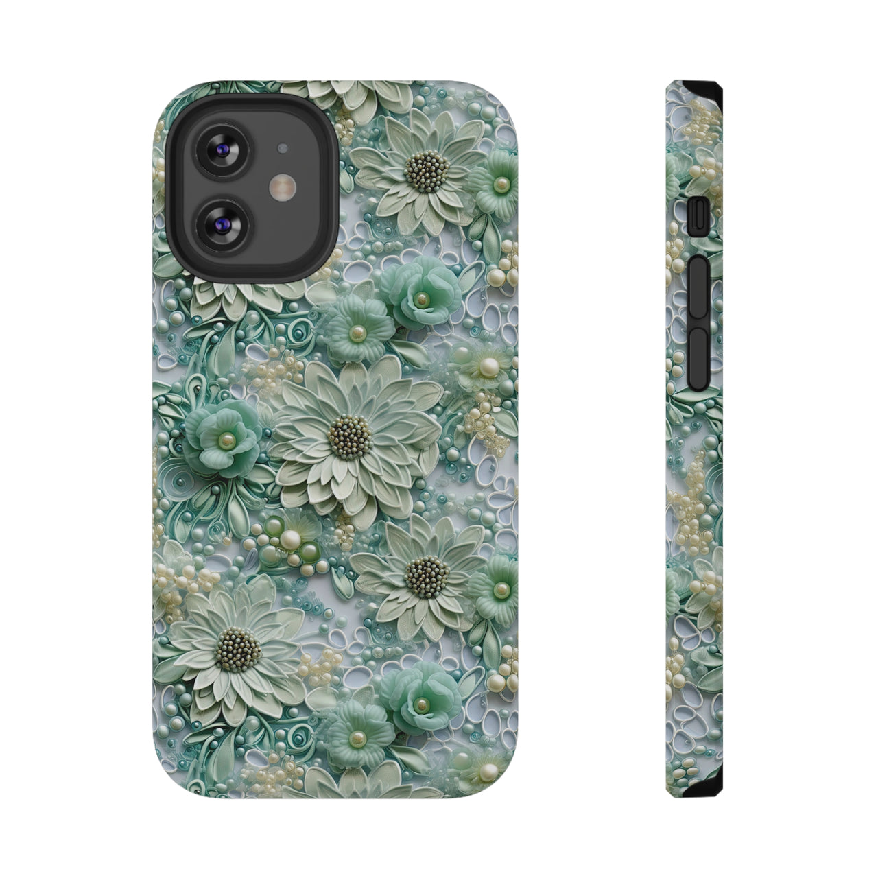 Teal Petals - Impact-Resistant Case for iPhone 12, iPhone 12 Mini, iPhone 12 Pro, and iPhone 12 Pro Max. Supports Wireless Charging.