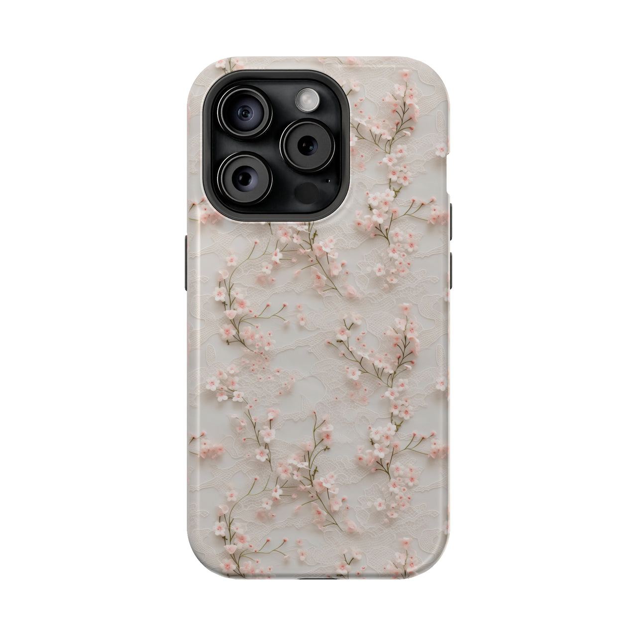 White Lace and Cherry Blossoms - MagSafe Tough Case for iPhone 15, iPhone 15 Pro, iPhone 15 Plus, & iPhone 15 Pro Max