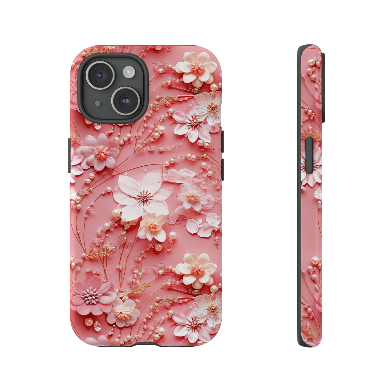 Floral Champagne Toast Tough Case for iPhone 15, iPhone 15 Pro, iPhone 15 Plus, and iPhone 15 Pro Max