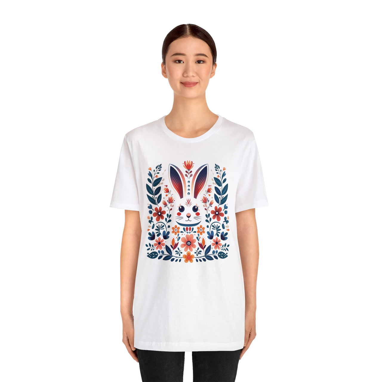 Folk Art Rabbit Unisex Jersey Short Sleeve Tee