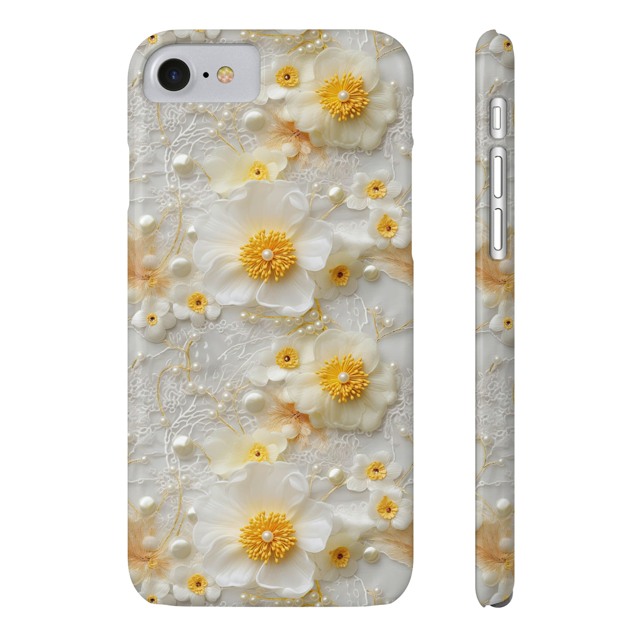 Yellow and White Floral - Slim Phone Cases for iPhone 8 and iPhone 8 Plus (Also fits iPhone 7 and 7 Plus)