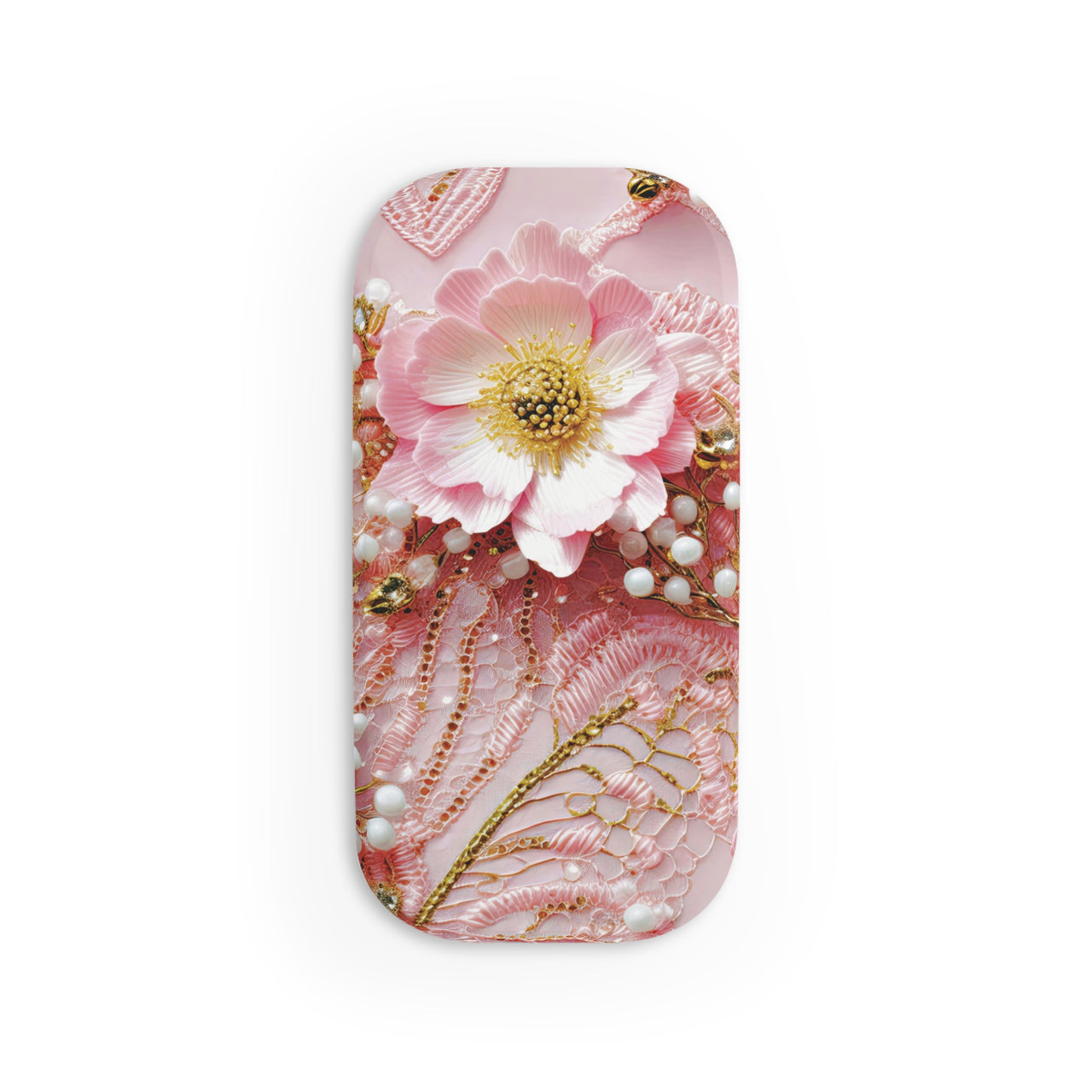 Gold-Kissed Flowers on Pink Lace - Phone Click-On Grip