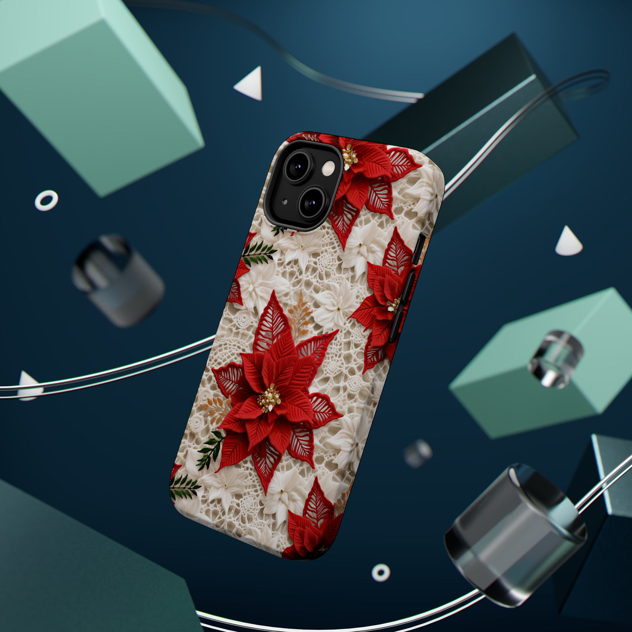 Christmas Poinsettia MagSafe Tough Cases for iPhone 14, iPhone 14 Pro, iPhone 14 Plus, and iPhone 14 Pro Max