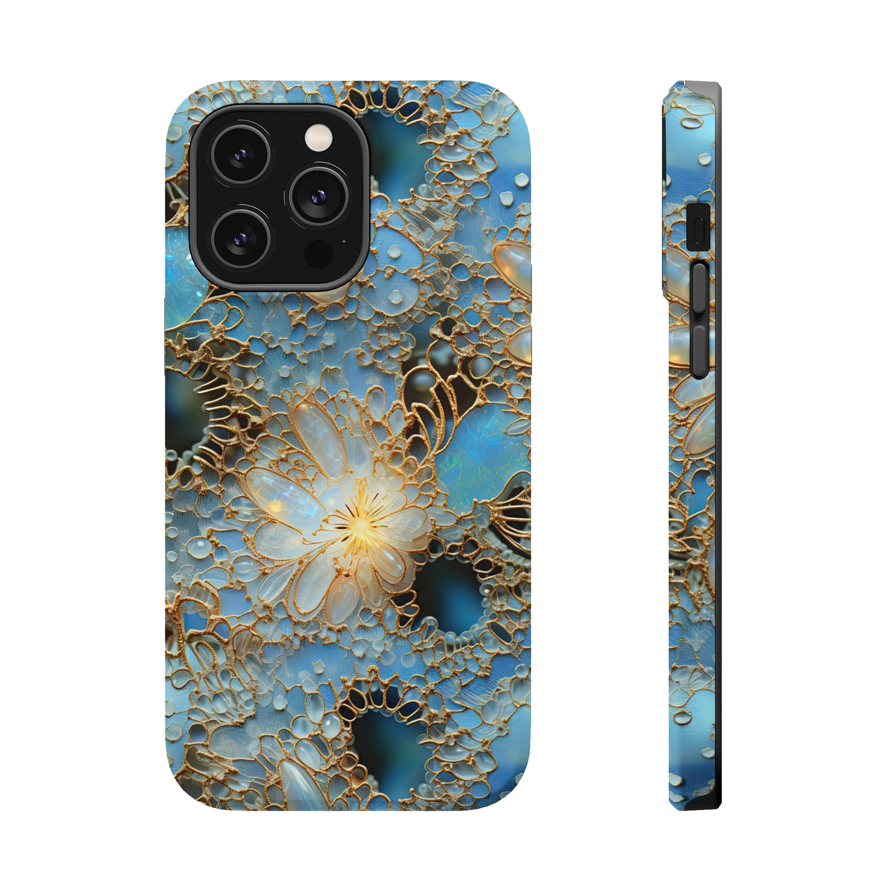 Gemstones and Gold Lace MagSafe Tough Cases for iPhone 14, iPhone 14 Pro, iPhone 14 Plus, and iPhone 14 Pro Max