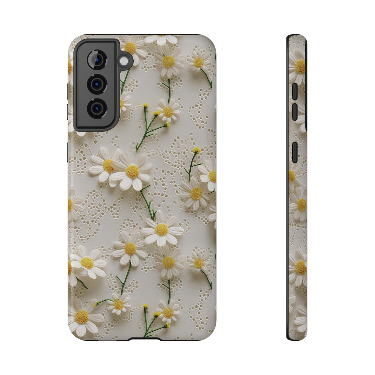 Daisy Impact-Resistant Cases for Samsung Galaxy S21, Samsung Galaxy S21 Plus, and Samsung Galaxy S21 Ultra. Supports Wireless Charging.