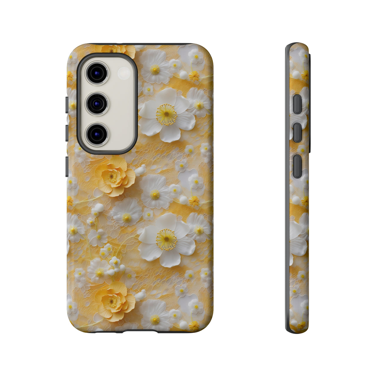 Yellow Floral Tough Cases for Samsung Galaxy S23, Samsung Galaxy S23 Plus, and Samsung Galaxy S23 Ultra