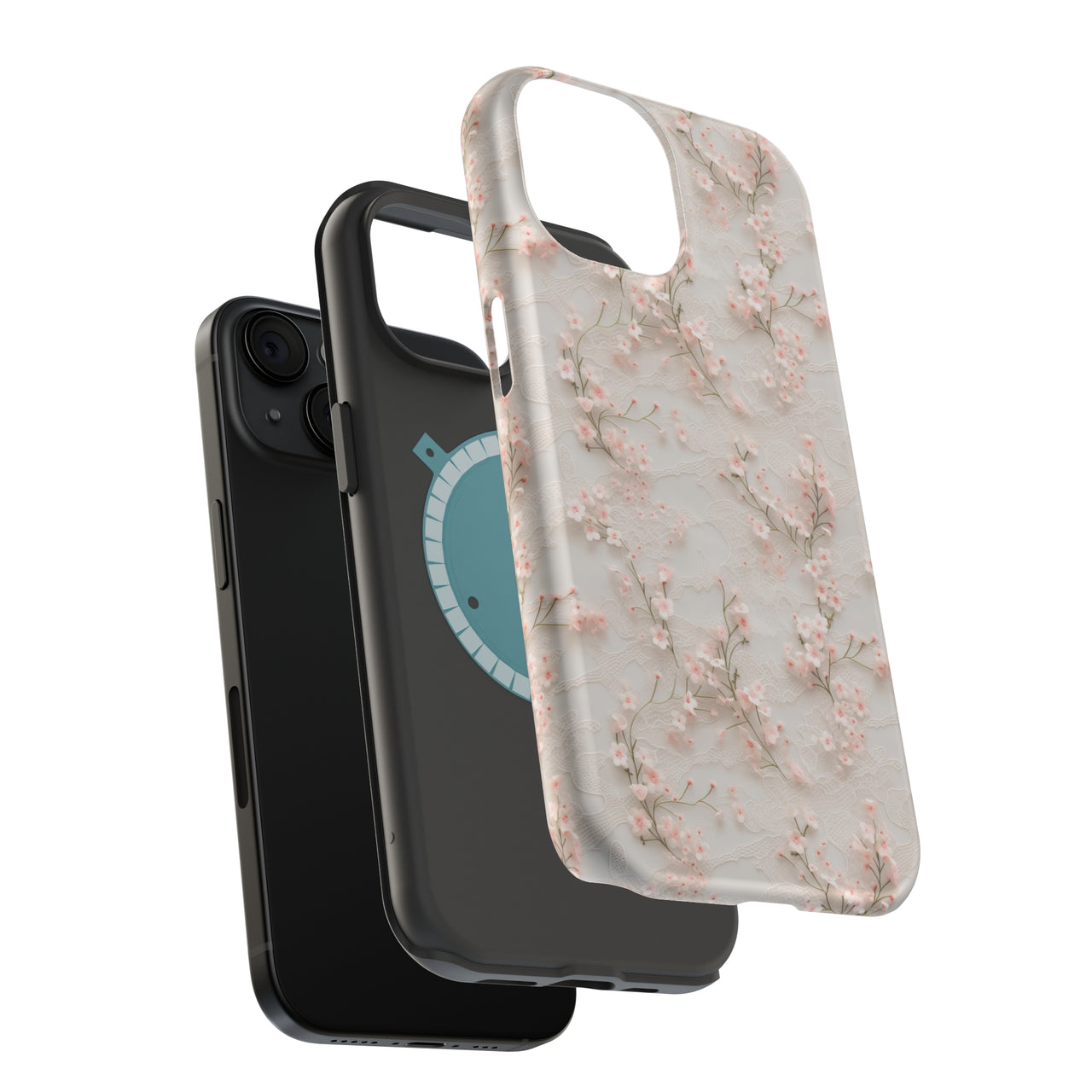 White Lace and Cherry Blossoms - MagSafe Tough Case for iPhone 15, iPhone 15 Pro, iPhone 15 Plus, & iPhone 15 Pro Max