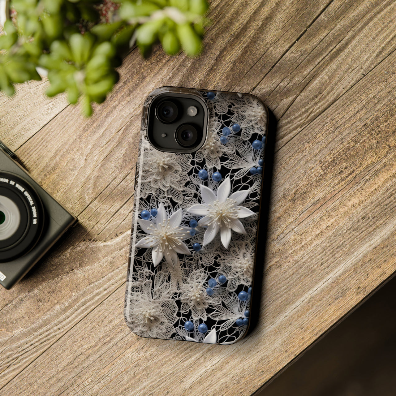 Vintage Lace and Clematis - MagSafe Tough Case for iPhone 15, iPhone 15 Pro, iPhone 15 Plus, & iPhone 15 Pro Max