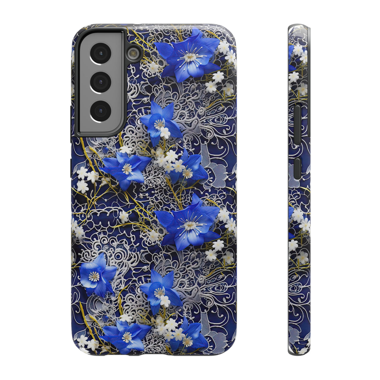 Cerulean Elegance Impact-Resistant Case for Samsung Galaxy S22, Samsung Galaxy S22 Plus, and Samsung Galaxy S22 Ultra. Supports Wireless Charging.