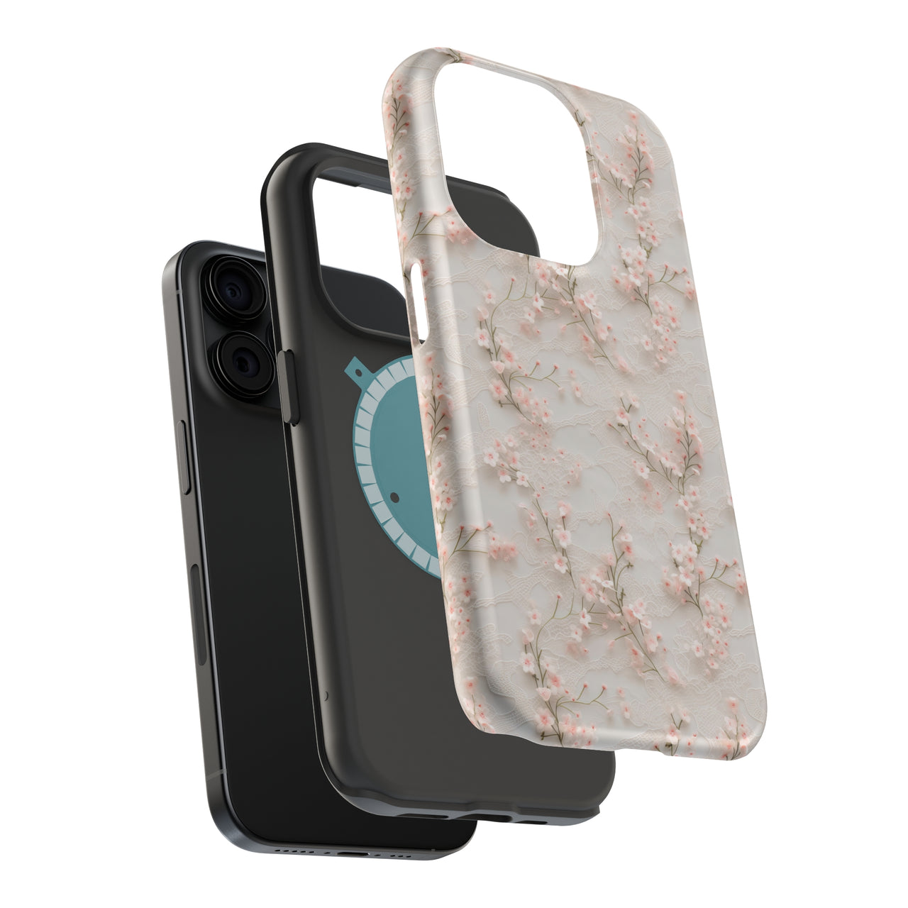 White Lace and Cherry Blossoms - MagSafe Tough Case for iPhone 15, iPhone 15 Pro, iPhone 15 Plus, & iPhone 15 Pro Max