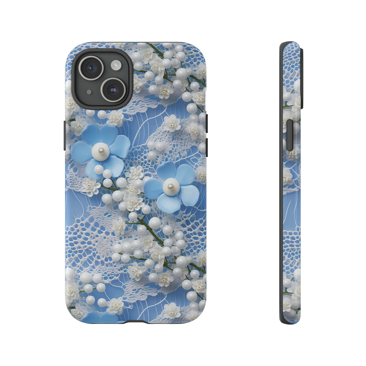 Pearls and Lace on Baby Blue - Tough Case for iPhone 15, iPhone 15 Pro, iPhone 15 Plus, and iPhone 15 Pro Max