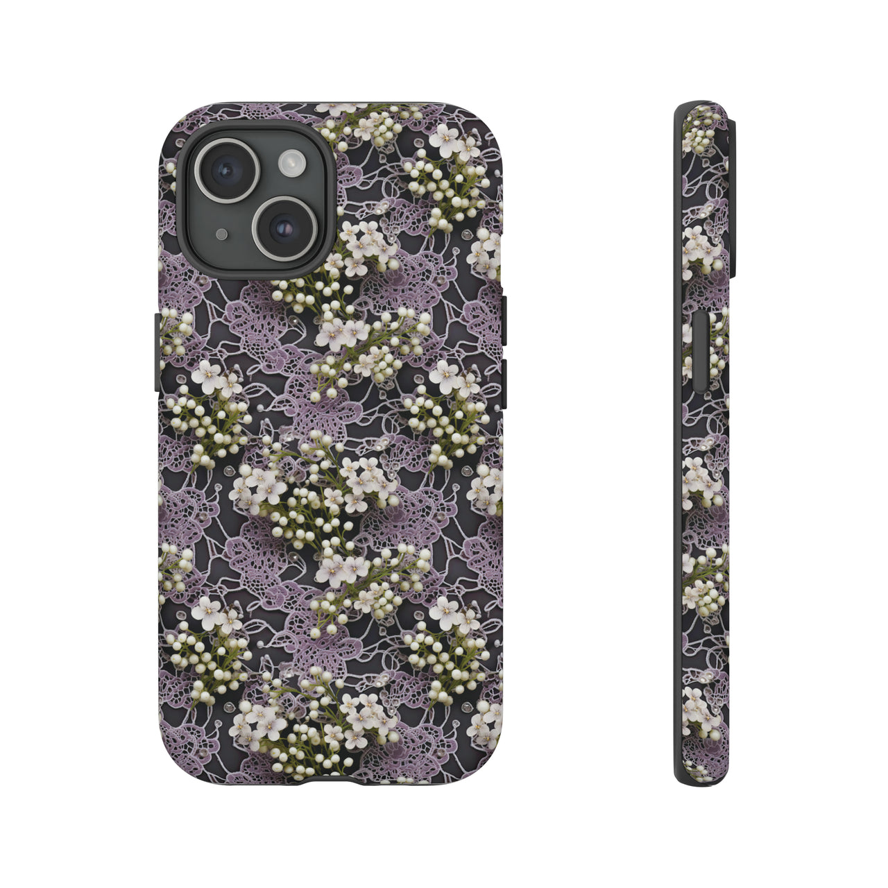 White Flowers on a Purple Bed - Tough Case for iPhone 15, iPhone 15 Pro, iPhone 15 Plus, and iPhone 15 Pro Max