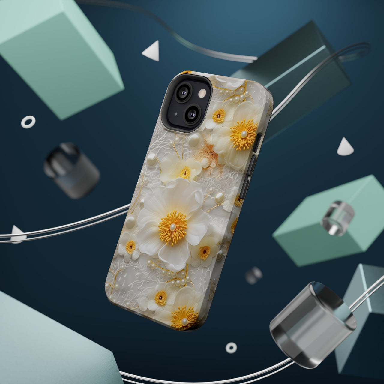 White and Yellow Floral MagSafe Tough Cases for iPhone 13, iPhone 13 Mini, iPhone 13 Pro, & iPhone 13 Pro Max