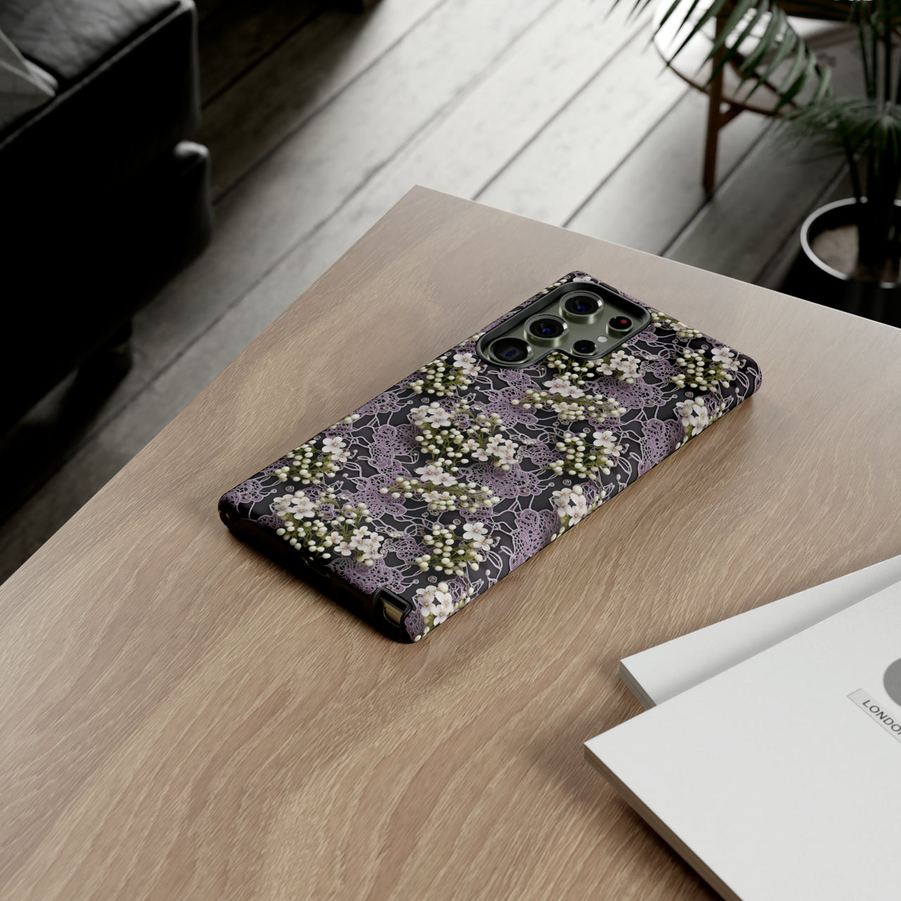 White Flowers on a Purple Bed - Tough Case for Samsung Galaxy S23, Samsung Galaxy S23 Plus, and Samsung Galaxy S23 Ultra