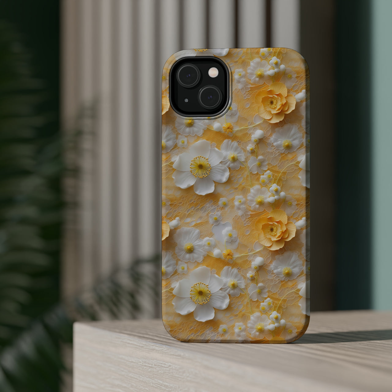 Yellow Floral MagSafe Tough Cases for iPhone 14, iPhone 14 Pro, iPhone 14 Plus, and iPhone 14 Pro Max