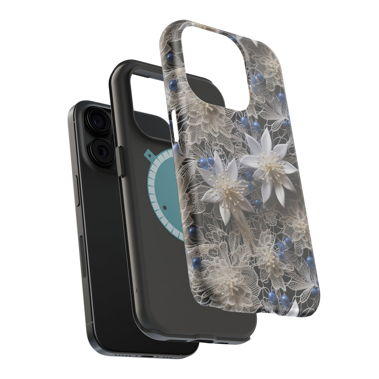 Vintage Lace and Clematis - MagSafe Tough Case for iPhone 15, iPhone 15 Pro, iPhone 15 Plus, & iPhone 15 Pro Max