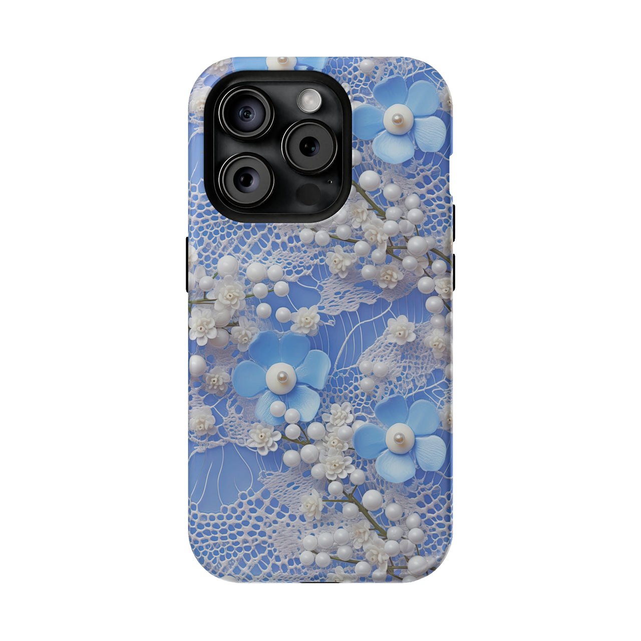 Pearls and Lace on Baby Blue - MagSafe Tough Case for iPhone 15, iPhone 15 Pro, iPhone 15 Plus, & iPhone 15 Pro Max