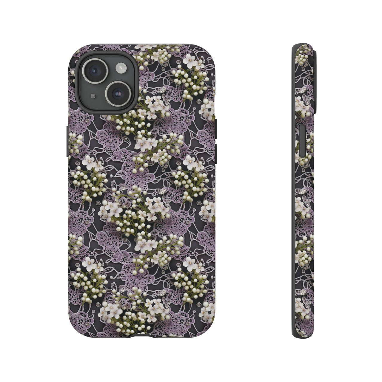 White Flowers on a Purple Bed - Tough Case for iPhone 15, iPhone 15 Pro, iPhone 15 Plus, and iPhone 15 Pro Max