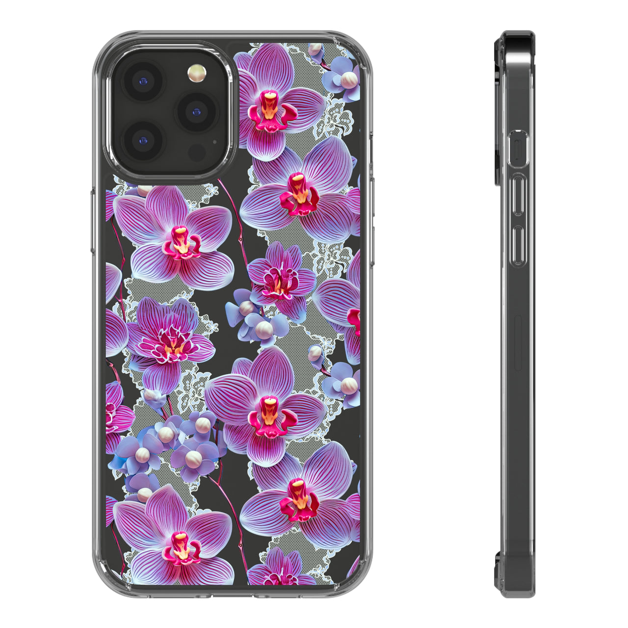 *Clear Case* Fuchsia Orchid - iPhone 12, iPhone 12 Mini, iPhone 12 Pro, iPhone 12 Pro Max - Supports Wireless Charging