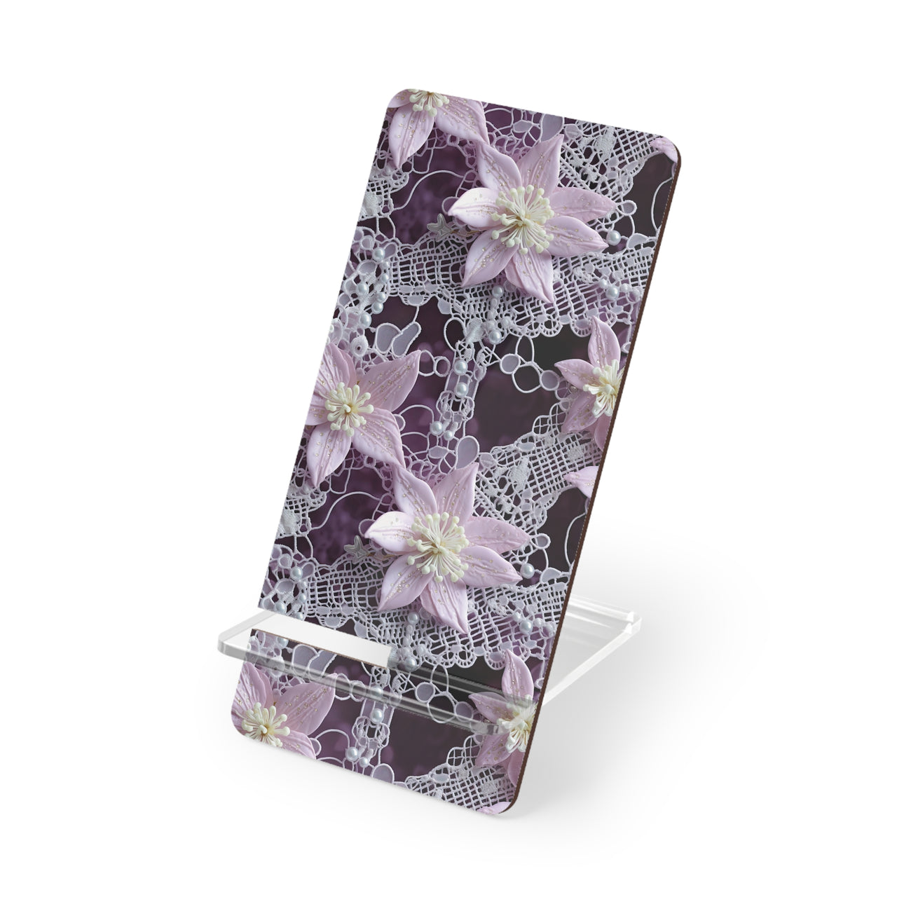 Pink Clematis, Pearls, and Lace Mobile Display Stand for Smartphones