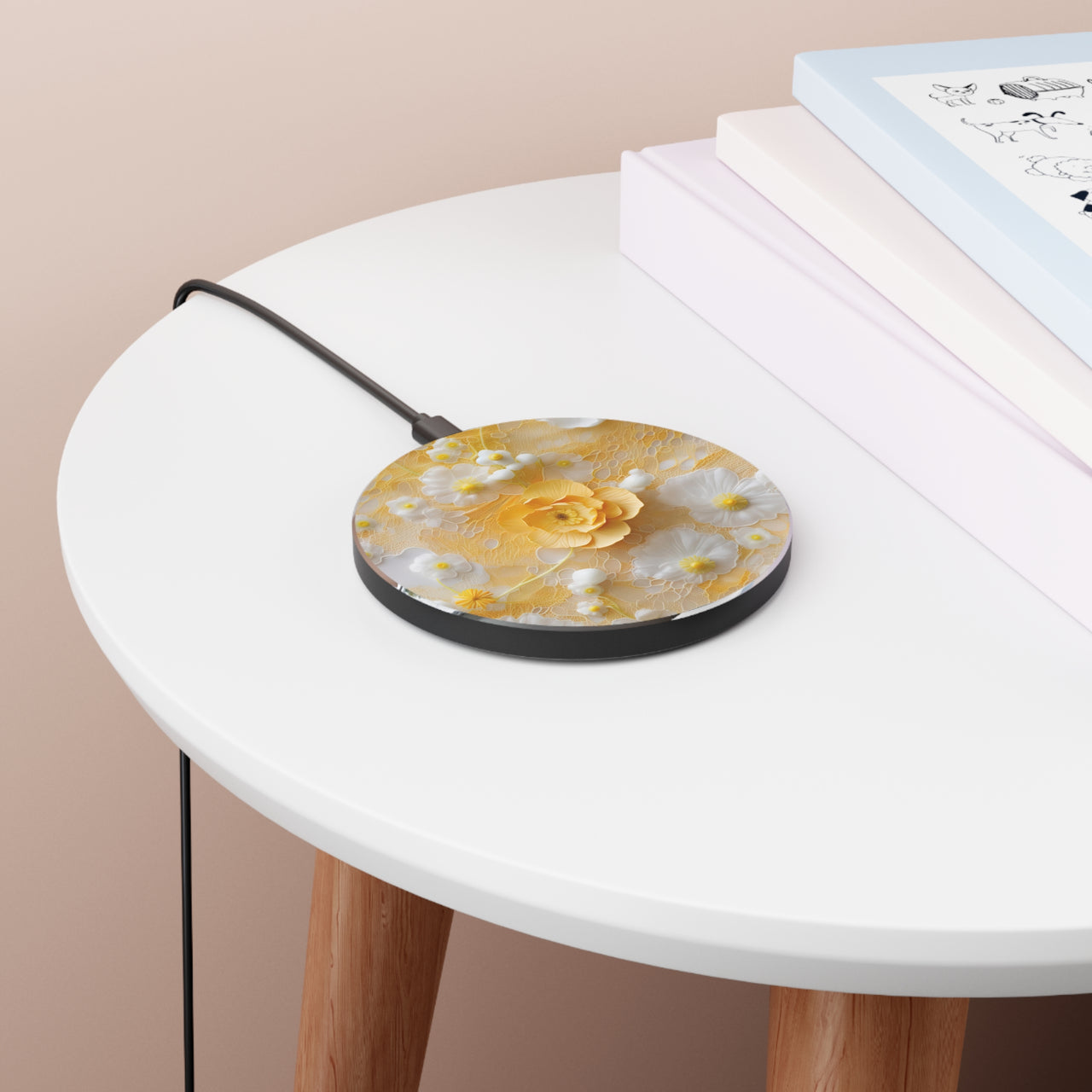 Flowers and Yellow Lace Wireless Charger for Qi Enabled Phones