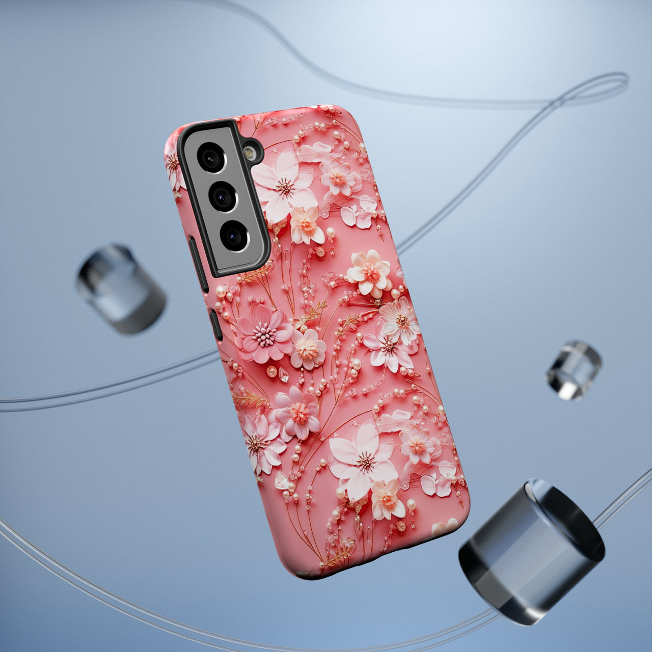 Floral Champagne Toast Impact-Resistant Case for Samsung Galaxy S22, Samsung Galaxy S22 Plus, and Samsung Galaxy S22 Ultra. Supports Wireless Charging.