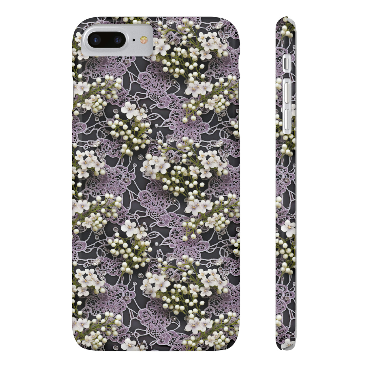 White Flowers on a Purple Bed - Slim Phone Cases for iPhone 8 and iPhone 8 Plus (Also fits iPhone 7 and 7 Plus)