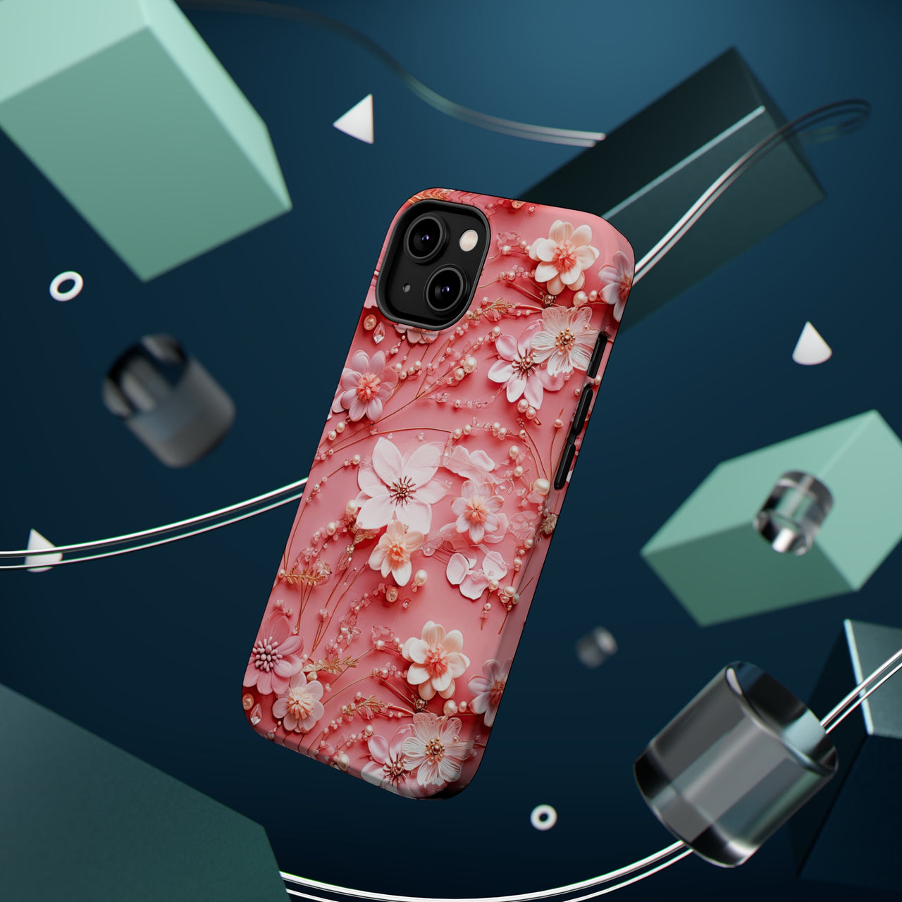 Floral Champagne Toast MagSafe Tough Cases for iPhone 14, iPhone 14 Pro, iPhone 14 Plus, and iPhone 14 Pro Max